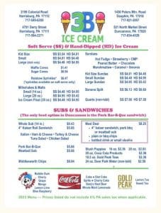 3B Ice Cream Menu (Updated September 2024)